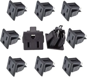 Panel Mount Outlet Power Socket 10Pcs US Plug 3 Pins AC 15A 125V Panel Screw - Picture 1 of 5
