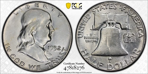 1952 Franklin Half Dollar 50c PCGS AU53 Protected by Gold Shield & TrueView Cover