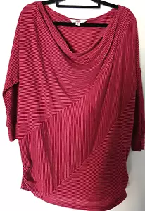 Jag Size Medium 12/14 Red Striped Cowl Top Long T-Shirt Designer Retro Casual - Picture 1 of 10