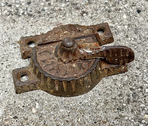 Antique Victorian Eastlake Cast Iron Ornate Window Sash Lock Latch With Keeper b Cover