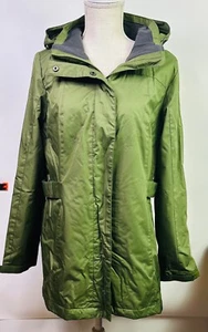 Gerry Packable Hooded Rain & Snow Jacket Womens Green Full Zip Size Medium - Picture 1 of 10