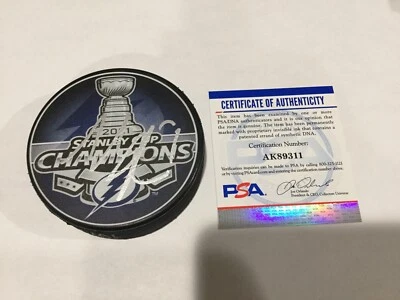 Tyler Johnson Signed 2021 Tampa Bay Lightning Stanley Cup Puck PSA DNA COA a - Image 1 of 3