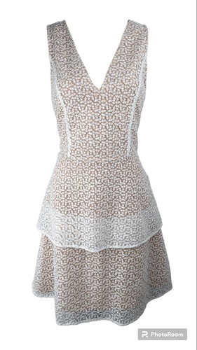 Abito da sposa cocktail Michael Kors bianco peplo ricamo nudo scollo a V M 8