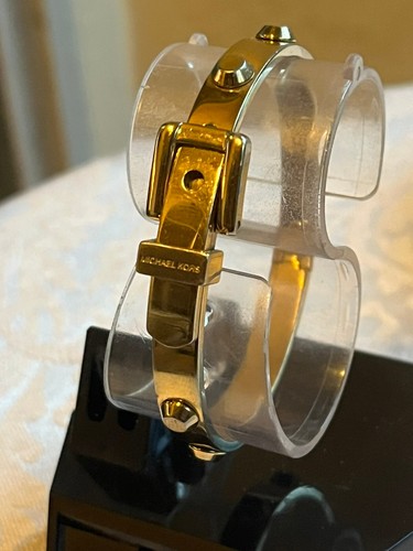 Bracciale donna vintage MICHAEL KORS tono oro fibbia stile cintura cerniera