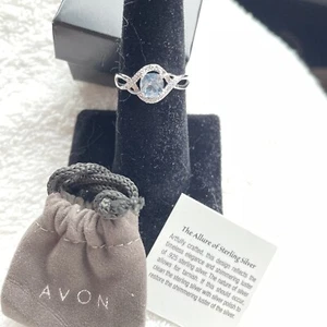 Avon Sterling Silver Simulated Aquamarine Ring Sz. 8 Free Shipp - Picture 1 of 2