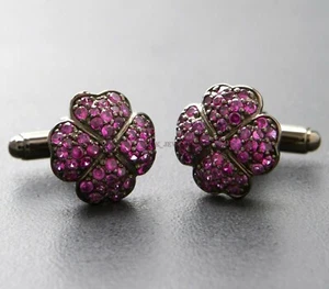 Heated Ruby Gemstone With 925 Sterling Silver Cufflink #2556 - Picture 1 of 3
