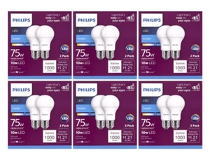 12 Philips 10W LED Light Bulbs A19 Daylight Instant On Eye Comfort 6 Packs of 2 - Picture 1 of 1