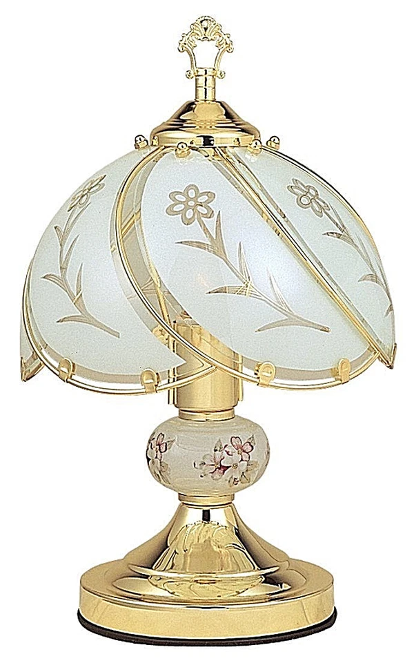 Lámpara de mesa 3 WAY TOUCH floral de vidrio blanco base acabado dorado con bola de cerámica Foto 1 de 1