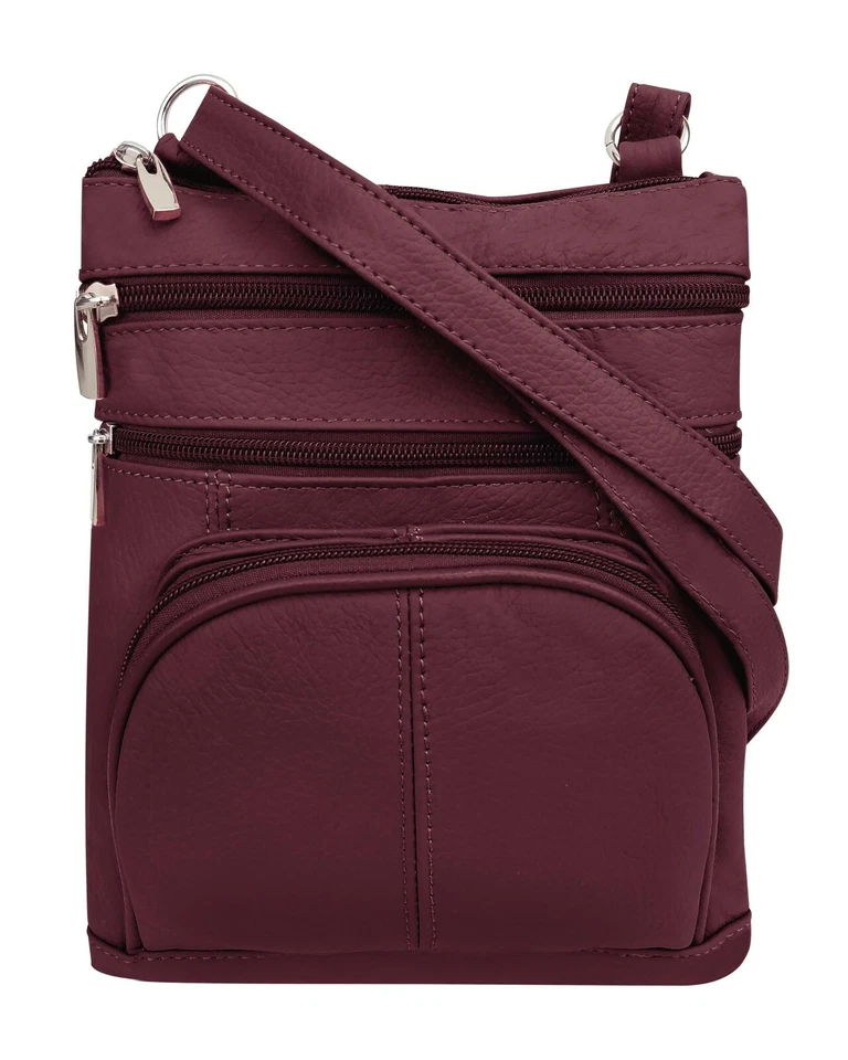 Roma Leathers Genuine Leather Multi-Pocket Crossbody Purse Bag (Wine) - Image 1 of 4