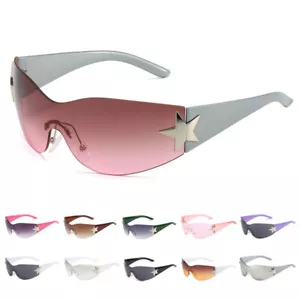 Rimless Shield Wrap Around Sunglasses One Piece Oversized Frameless Sun Glasses - Picture 1 of 24