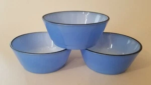 3 Vtg Anchor Hocking Fire-King Ware Blue w/Black Rim Milk Glass Cereal Bowls 5” - Picture 1 of 9