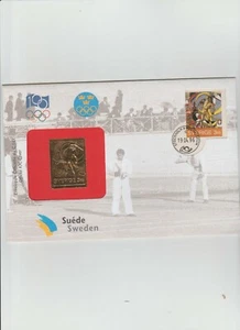OLIMPIADI -100 ANNI EMISS SVEZIA SU FDC CON LAMINA D'ORO BUSTAUFFICIALE C.I.O. - Foto 1 di 1
