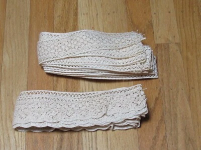 Vintage 2 Matching Pieces Lace Beige Insert 27 Ft. and Edging 18.5 Ft. Unused - Image 1 of 4