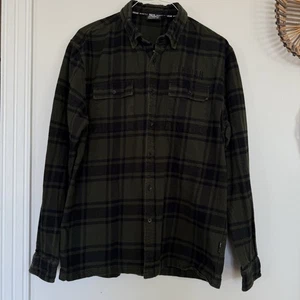Indian Motorcycle Men's Large Button Shirt Dark Green/Black Flannel Plaid Thick - Picture 1 of 8