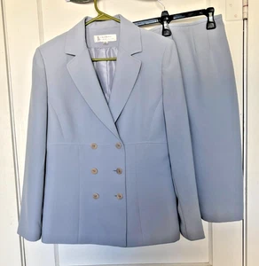 Set blazer e gonna doppiopetto Tahari blu chiaro/grigio taglia 12 - Foto 1 di 7