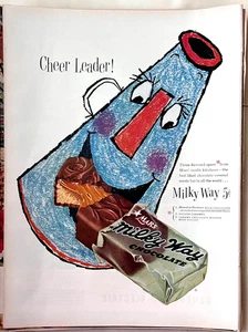 1955 magazine ad for Milky Way Candies = Cheer Leader, giant megaphone - Picture 1 of 1