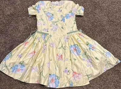 Zoe LTD Girls Yellow Floral Dress Size 14 Cotton Button Up Lined A44 - Image 1 of 4