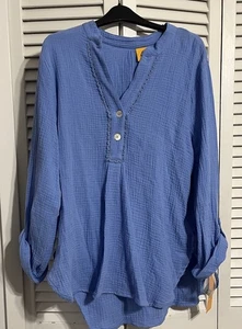 Ruby Red Periwinkle Blue Long Sleeve Button Top, Women’s Size L, New with Tags - Picture 1 of 5