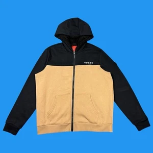 Guess Mens Size XL Full Zip Fleece Cream Black Sweatshirt Lined Hoodie - Picture 1 of 18