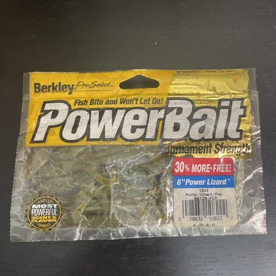 Berkeley Powerbait 6" Power Lizard SMTZ6-PCP Calabaza/Chartreuse/Pimienta 13ct Nuevo en Paquete Foto 1 de 2