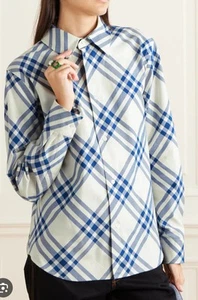 Camicetta Burberry All Over Check.Blu/Bianco.Uk 10 (veste 12)£690.Acquisto saldi personale - Foto 1 di 7
