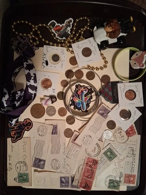 Collectible Junk Drawer Lot 1957 Silver 3 Pence Wheat Stamps Jewelry &more - Image 1 of 4