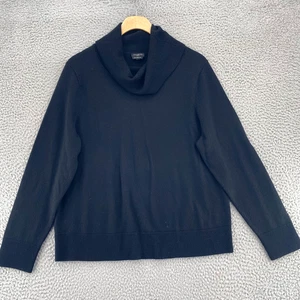 Talbots Sweater Women Medium Petite Black Merino Wool Cowl Neck Stretch Pullover - Picture 1 of 10