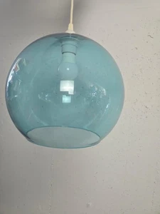 Vintage Pendelleuchte Kugel Glaslampe Blau Ø30 cm – Mid Century Design - Bild 1 von 5