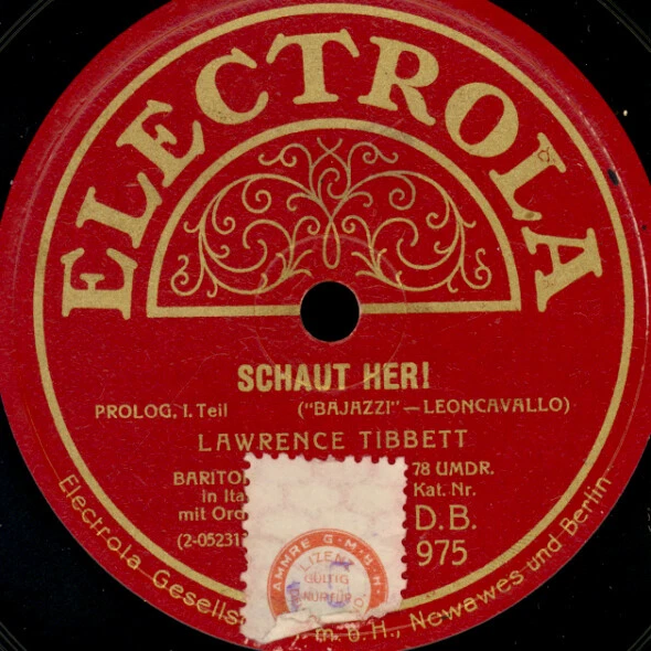LAWRENCE TIBBETT -BARITON- Bajazzo: Prolog    78rpm  Schellackplatte G4518 - Bild 1 von 2