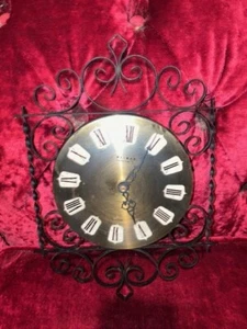Vintage Weimar Ornate Battery Wall Clock Black Metal Scroll Mid Century MCM - Picture 1 of 1