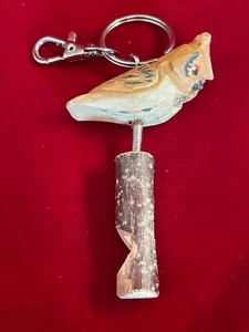 Wood Carved Owl With Whistle Canada Keychain 5.25" Souvenir Travel - Picture 1 of 6