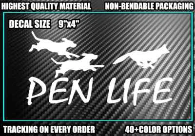 PEN LIFE Dogs Chasing Fox VINYL DECAL Hunting Kennels Hounds Beagles Truck Car - Image 1 of 3