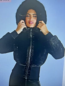 Victoria's Secret $280 VSX Reversible Faux Fur Lined Jacket Coat Black Hoodie XS - Picture 1 of 24