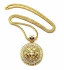 Mens Rappers Round Medallion Greek God Pendant & 36" Franco Chain Necklace