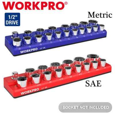 WORKPRO 1/2" Magnetic Socket Organizer SAE/METRIC 16/19PCS Standard Size Sockets - Image 1 of 4