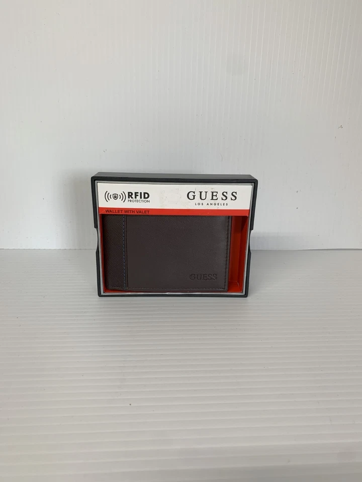 GUESS Men's Genuine BROWN Leather BILLFOLD Wallet w/ Valet RFID Protection - Image 1 of 1