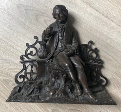 Ancienne Sculpture Bronze XIXème Homme assis Fontaine Rousseau ? - Photo 1/4
