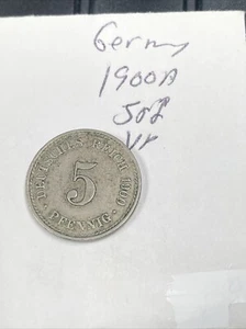 1900 A Germany 5 Pfennig Coin KM#11 copper/nickel circulated ungraded - Picture 1 of 4