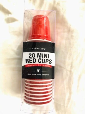 NIB SET OF 20 PLASTIC MINI RED Party Cups GREAT FOR SHOTS PARTIES & MEDS - Image 1 of 2