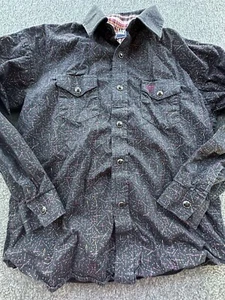 Panhandle Shirt Boys Medium 10 Black Geometric Pearl Snap Long Sleeve Western - Picture 1 of 11