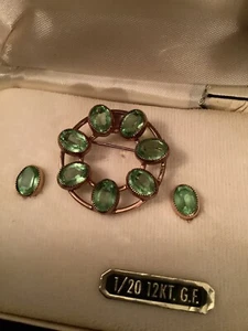 Vintage Catamore Circle Brooch And Screw Earrings Set, ERA 1950, Original Box - Picture 1 of 6