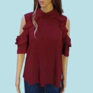 NEW! Womens Juicy Couture Large burgundy cold shoulder blouse top - Picture 1 of 5