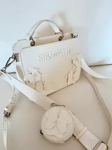 NWT STEVE MADDEN BEVELYN FLORAL APPLIQUE SATCHEL CROSSBODY BAG VANILLA W POUCH - Picture 1 of 6