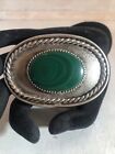 Vintage Sterling Silver Belt Buckle “ED” Malachite 89.8 Grams  (see notes)