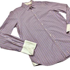 Thomas Pink Casual Fit Button Down Contrast French Cuff Men’s Size Large Striped