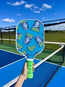 Blue Carbon Fiber Pickleball Paddle, NEW, Neon Bright Colorful, Drinking Theme - Picture 1 of 6