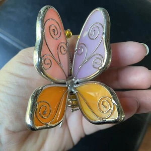 Pink Orange Butterfly Stained Glass Standing Decoration Shelf Sitter Whimsical - Picture 1 of 16