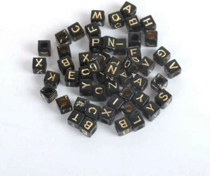 50 Letter Beads Alphabet Beads Black Gold Bulk Wholesale 6mm Cube Assorted Lot - Picture 1 of 1