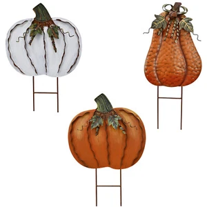 Metal Pumpkin Stake Fall Decor, Rustic Pumpkins Garden  Yard Sign with Stakes - Picture 1 of 31