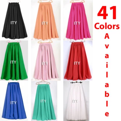 Women Maxi Skirt Chiffon Double Layer Pleated Retro Long Dress Elastic Waist New - Image 1 of 2